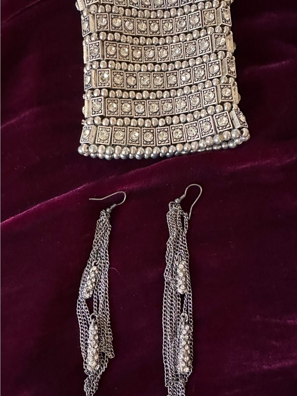 Dramatic Silver-Tone Cuff Bracelet with Chain Tassel Earrings — Women’s  Jewelry